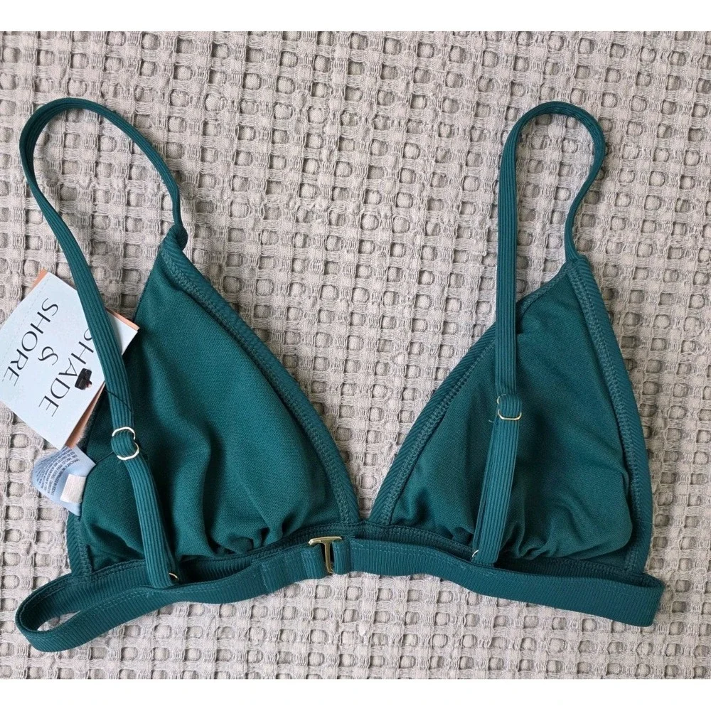Shade & Shore Bikini Top Womens LG Green Ribbed Triangle NEW Swim (321)